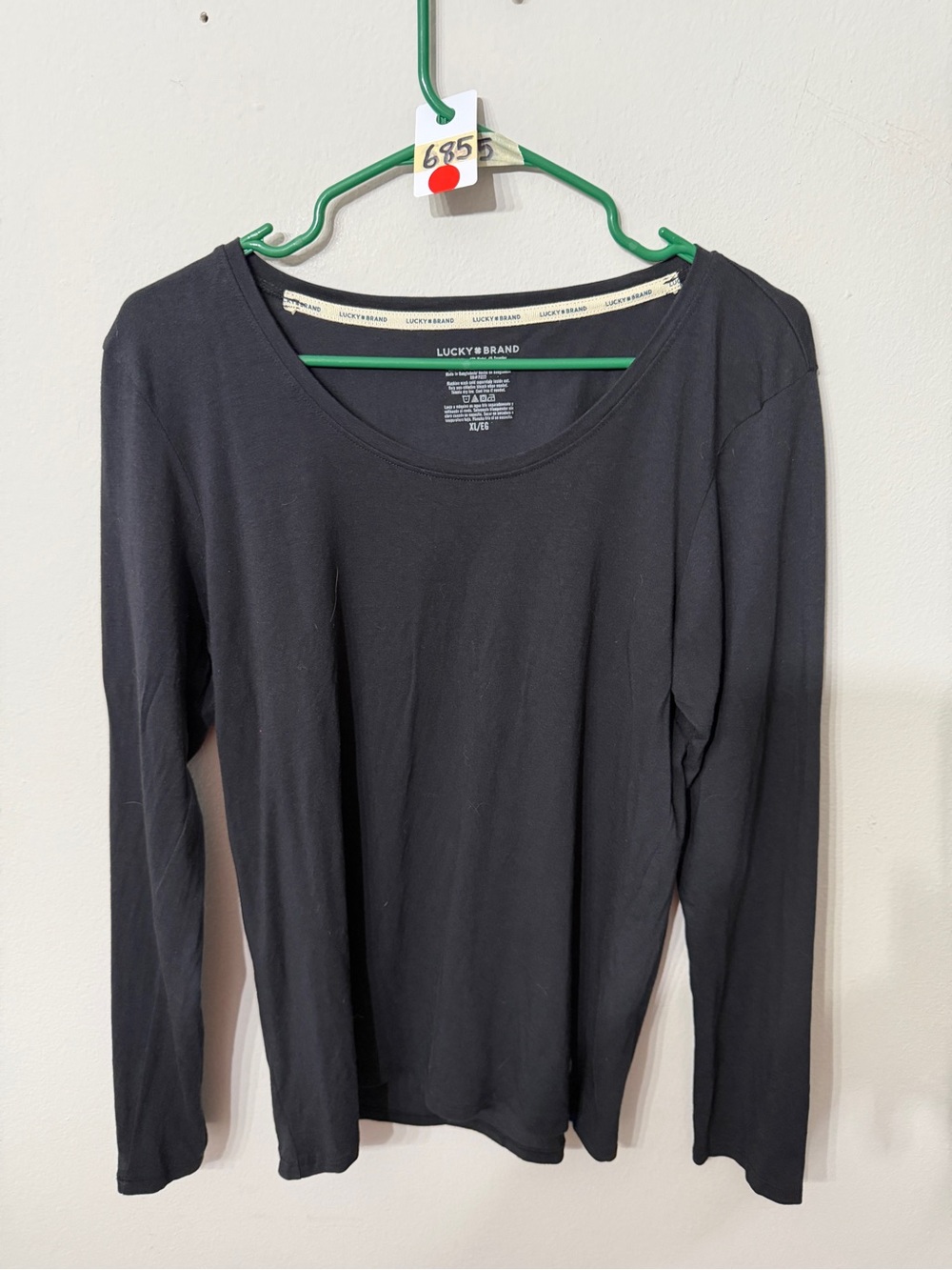 Lucky Brand Black Long Sleeve Scoop Neck Tee Size XL